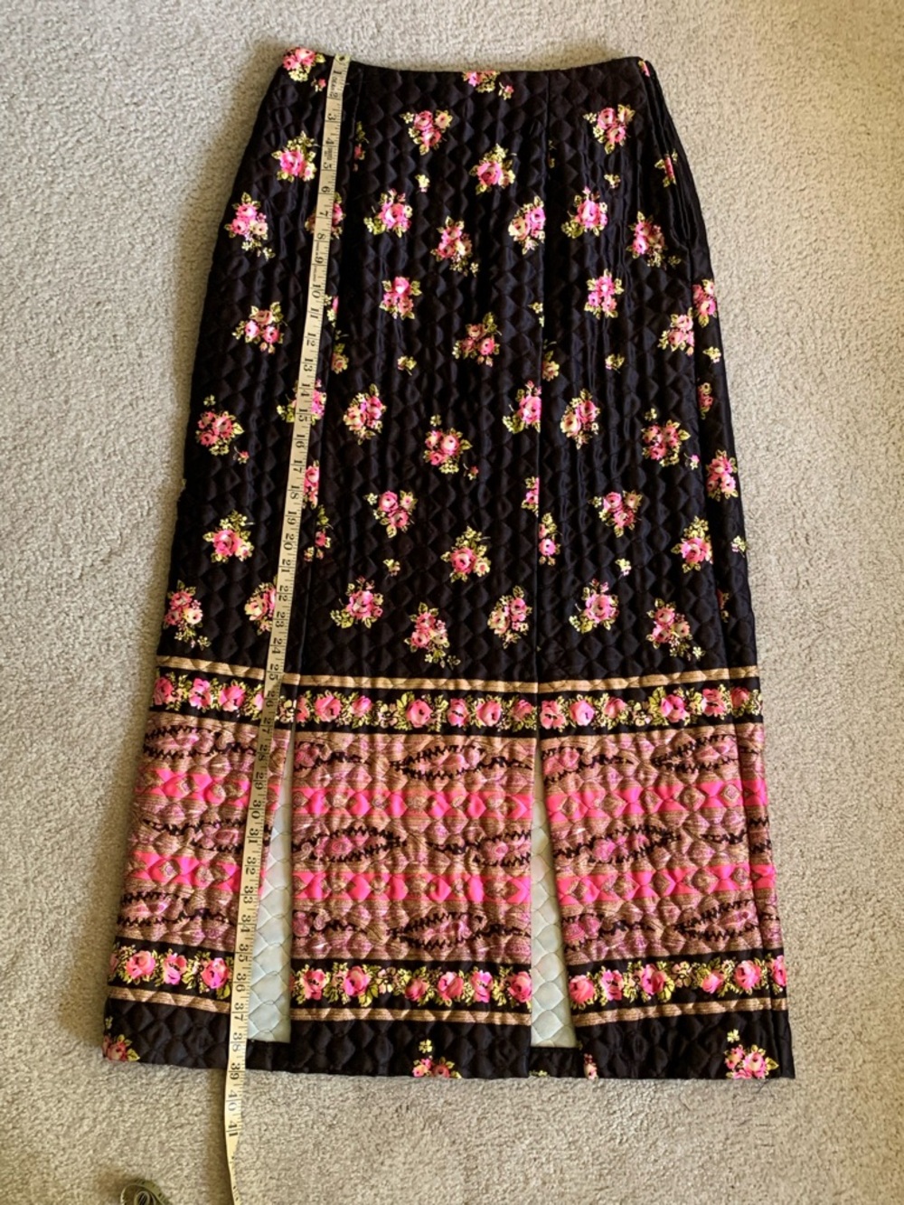 Black Quilted Maxi Skirt with Pink Floral Border - Picture 8 of 11